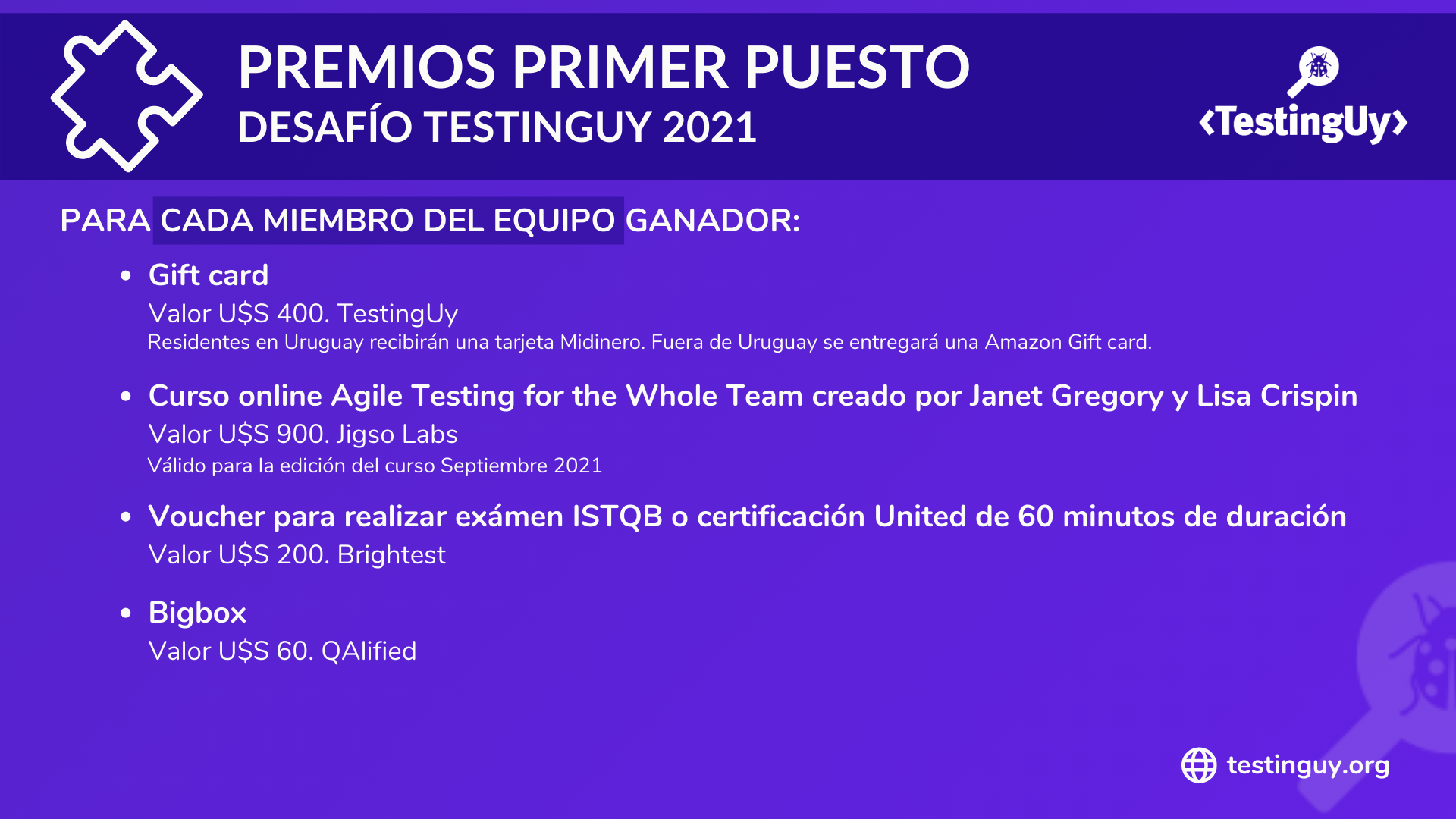 Desafio TestingUy 2021 - Premios Primer puesto
