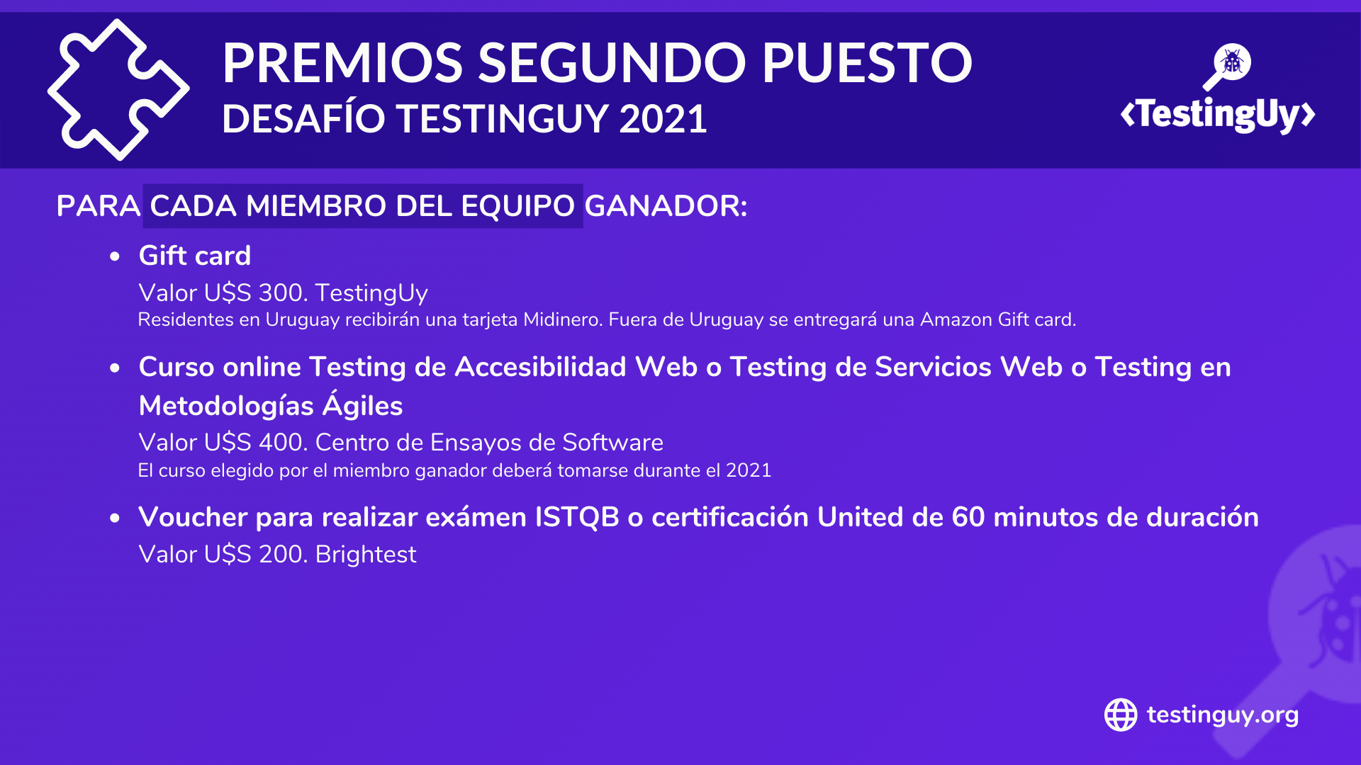 Desafio TestingUy 2021 - Premios Segundo puesto