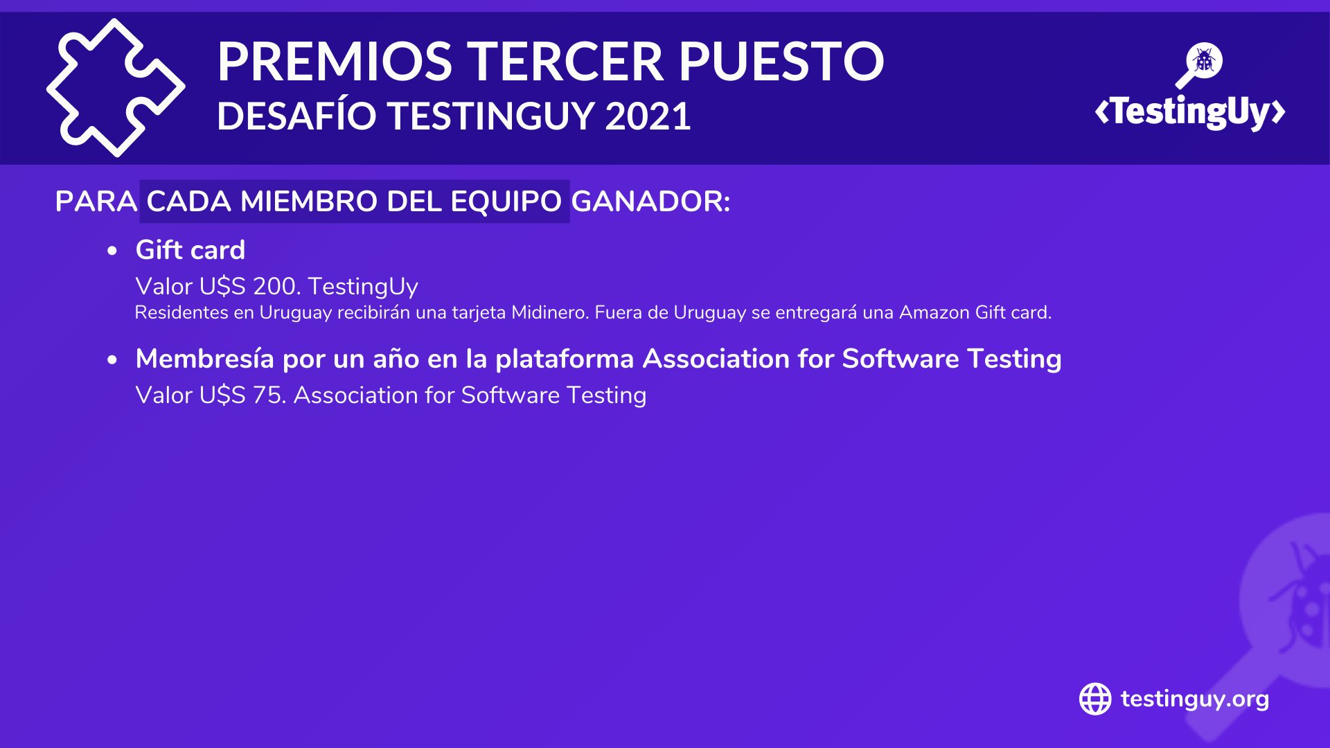 Desafio TestingUy 2021 - Premios Tercer puesto